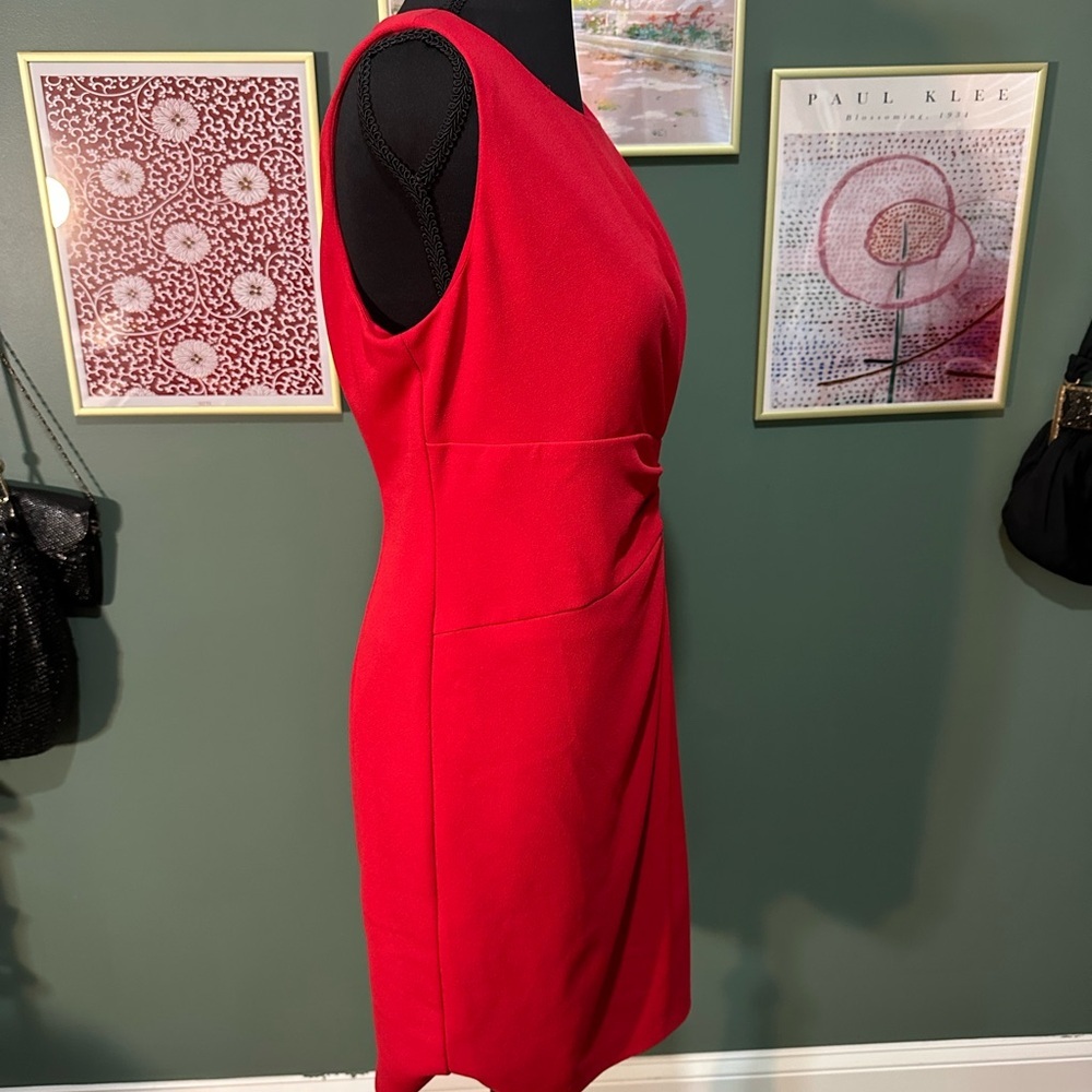 SOLD Tahari Red Asymmetrical Ruched Sheath Dress 6P - Picture 6 of 7